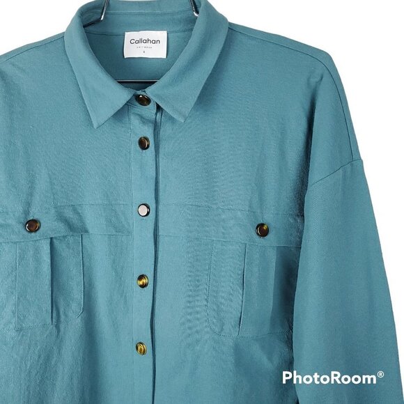 🔥Callahan Revolve Button Down Long Sleeve Teal Shacket Top - Picture 3 of 5